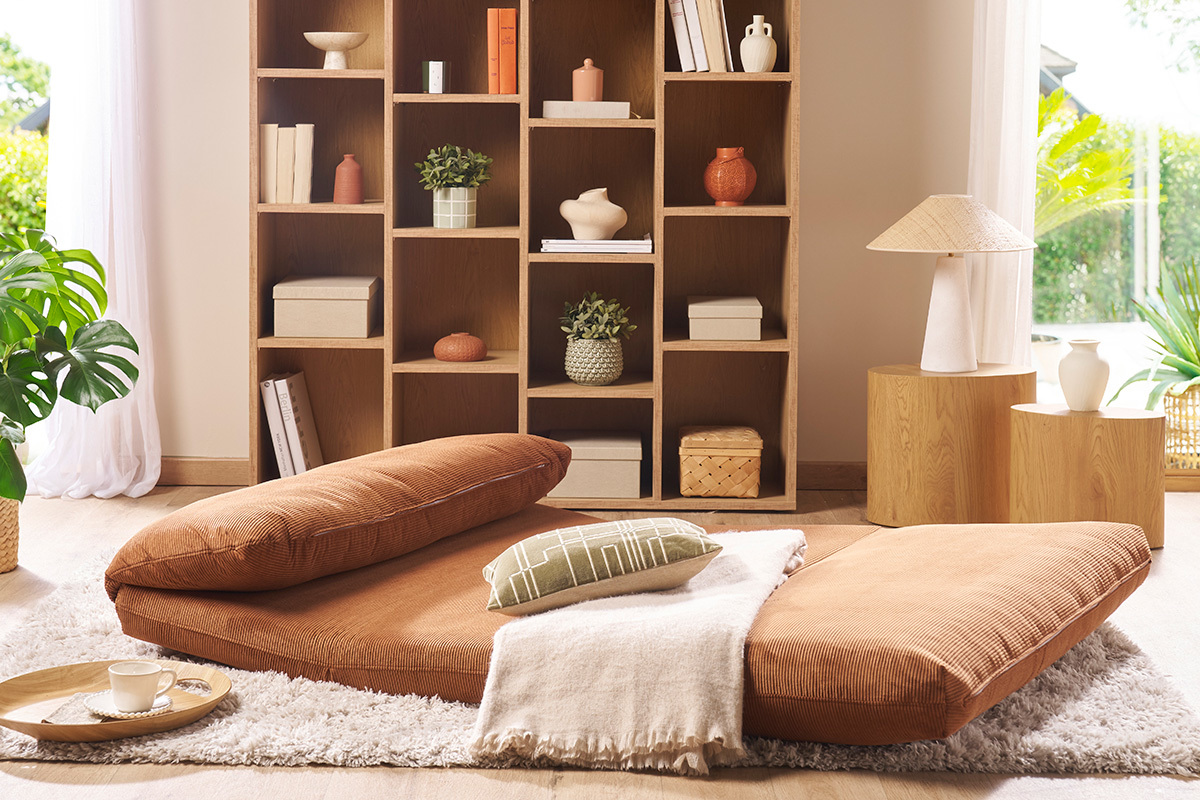 Silln cama de 2 plazas de pana terracota SPENCER
