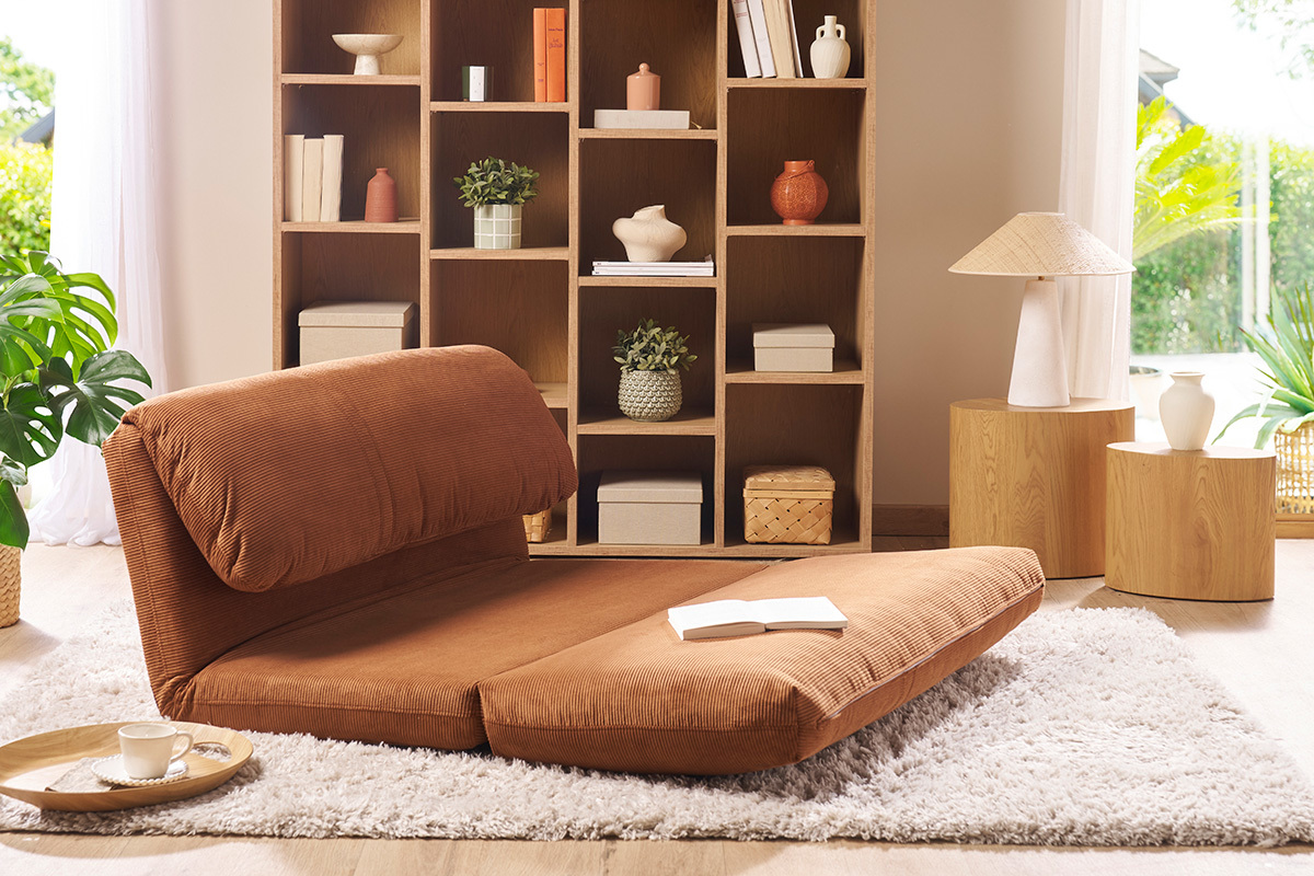 Silln cama de 2 plazas de pana terracota SPENCER