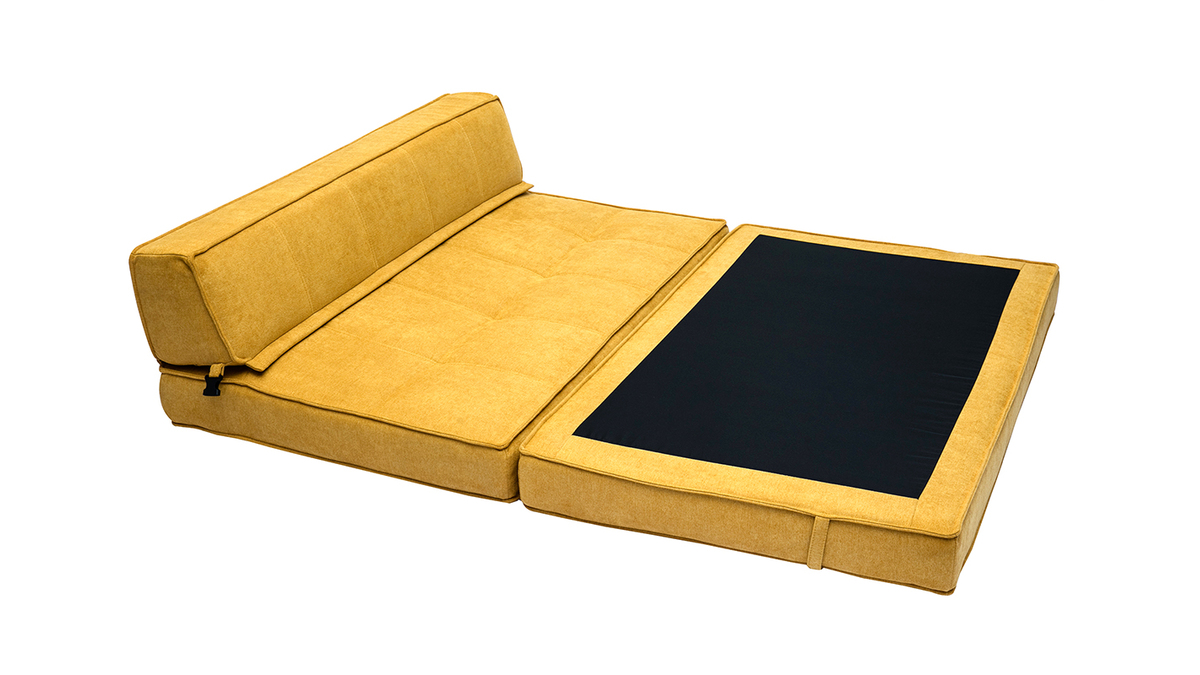 Silln cama de 2 plazas de tejido efecto aterciopelado amarillo mostaza KATY