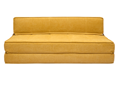 Sillón cama de 2 plazas de tejido efecto aterciopelado amarillo mostaza KATY