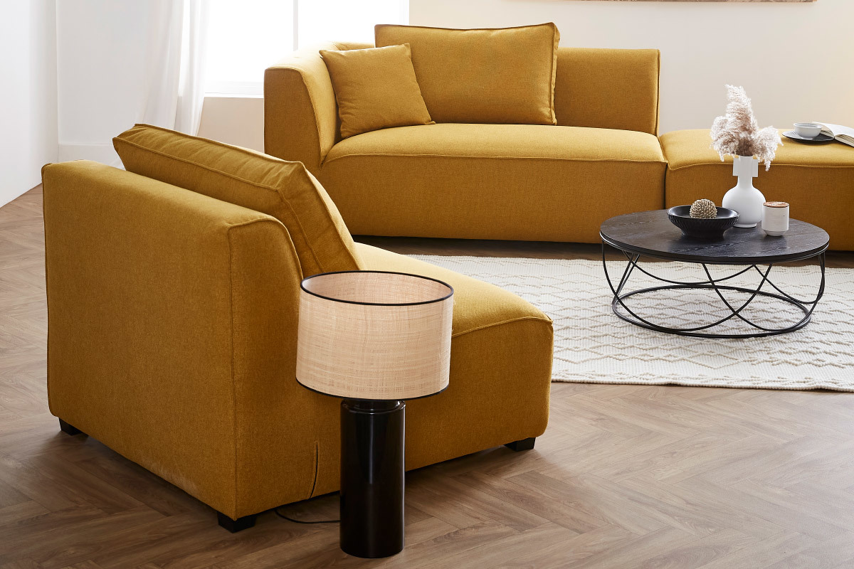 Silln cama de diseo en tejido amarillo comino PLURIEL