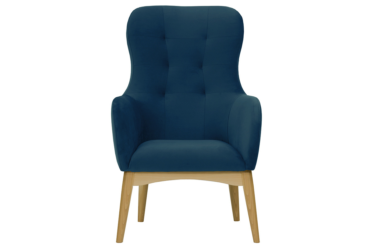 Silln capiton terciopelo azul marino y madera LEONIE