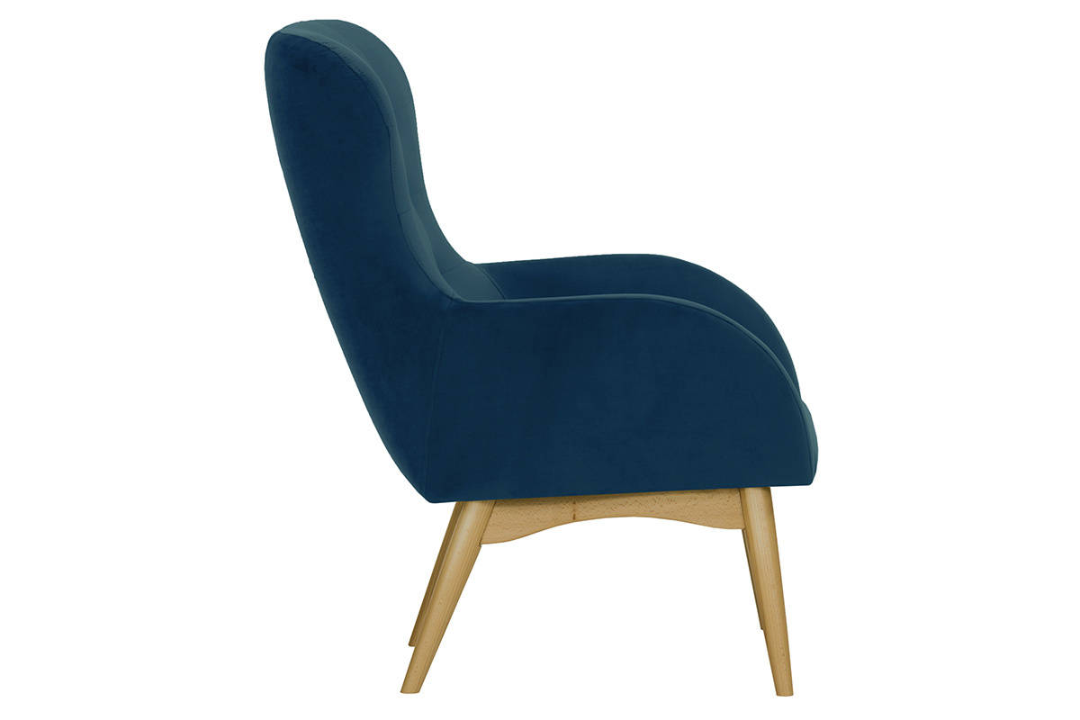 Silln capiton terciopelo azul marino y madera LEONIE