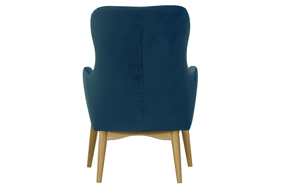 Silln capiton terciopelo azul marino y madera LEONIE