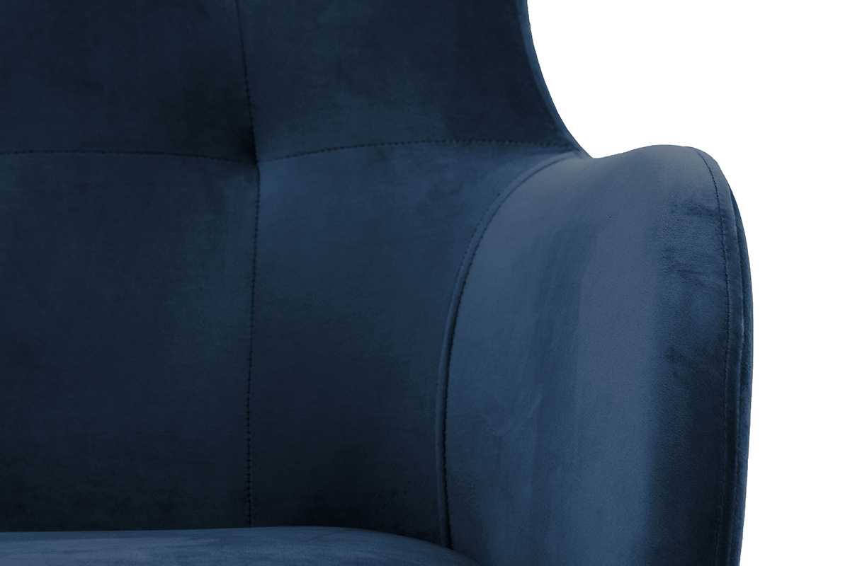 Silln capiton terciopelo azul marino y madera LEONIE