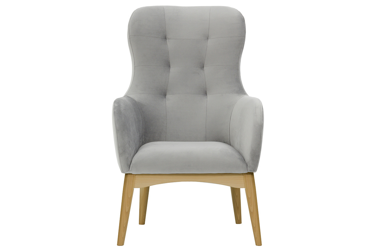 Silln capiton terciopelo gris y madera LEONIE