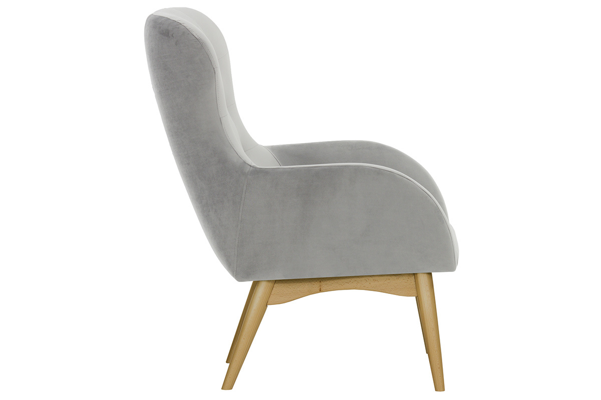 Silln capiton terciopelo gris y madera LEONIE