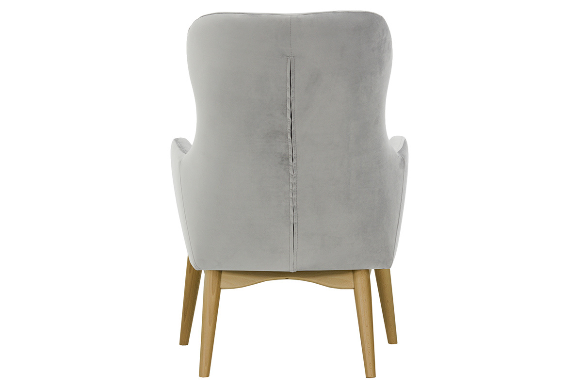 Silln capiton terciopelo gris y madera LEONIE