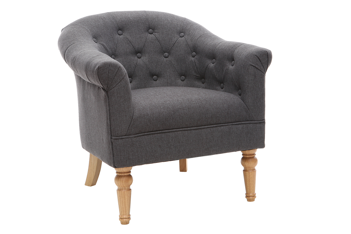 Sill�n cl�sico tejido gris oscuro patas madera BALTHAZAR