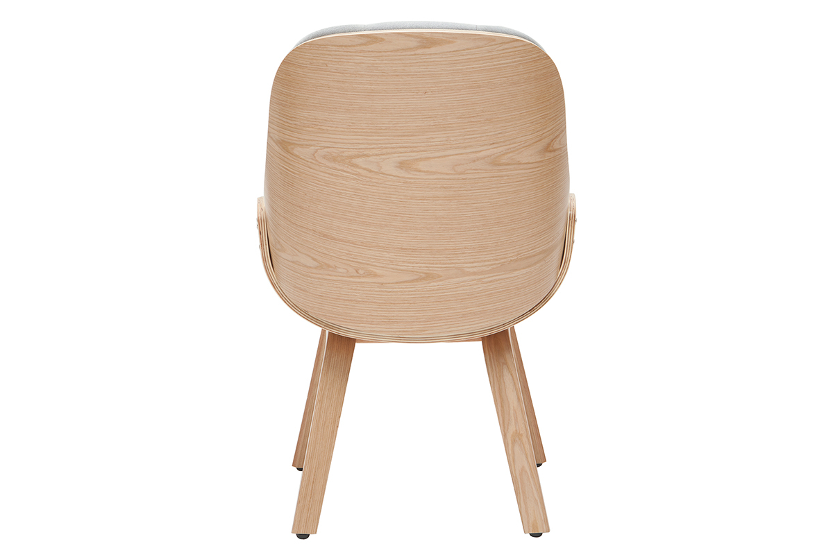 Silln con reposapis tejido gris claro y madera VIVI