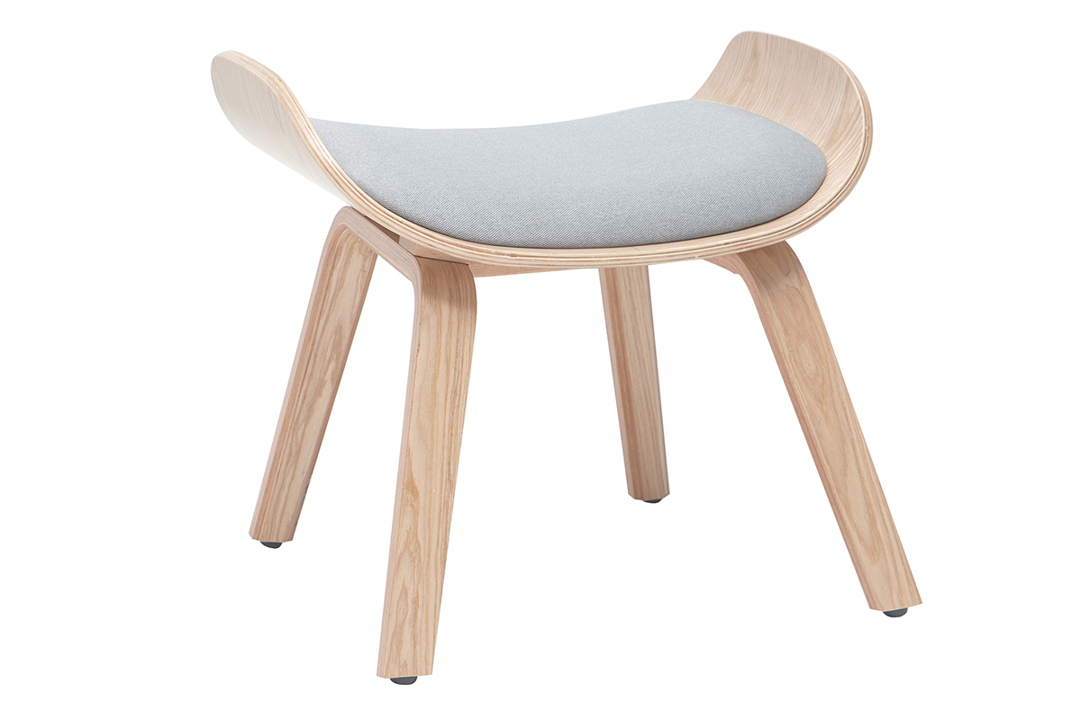 Silln con reposapis tejido gris claro y madera VIVI