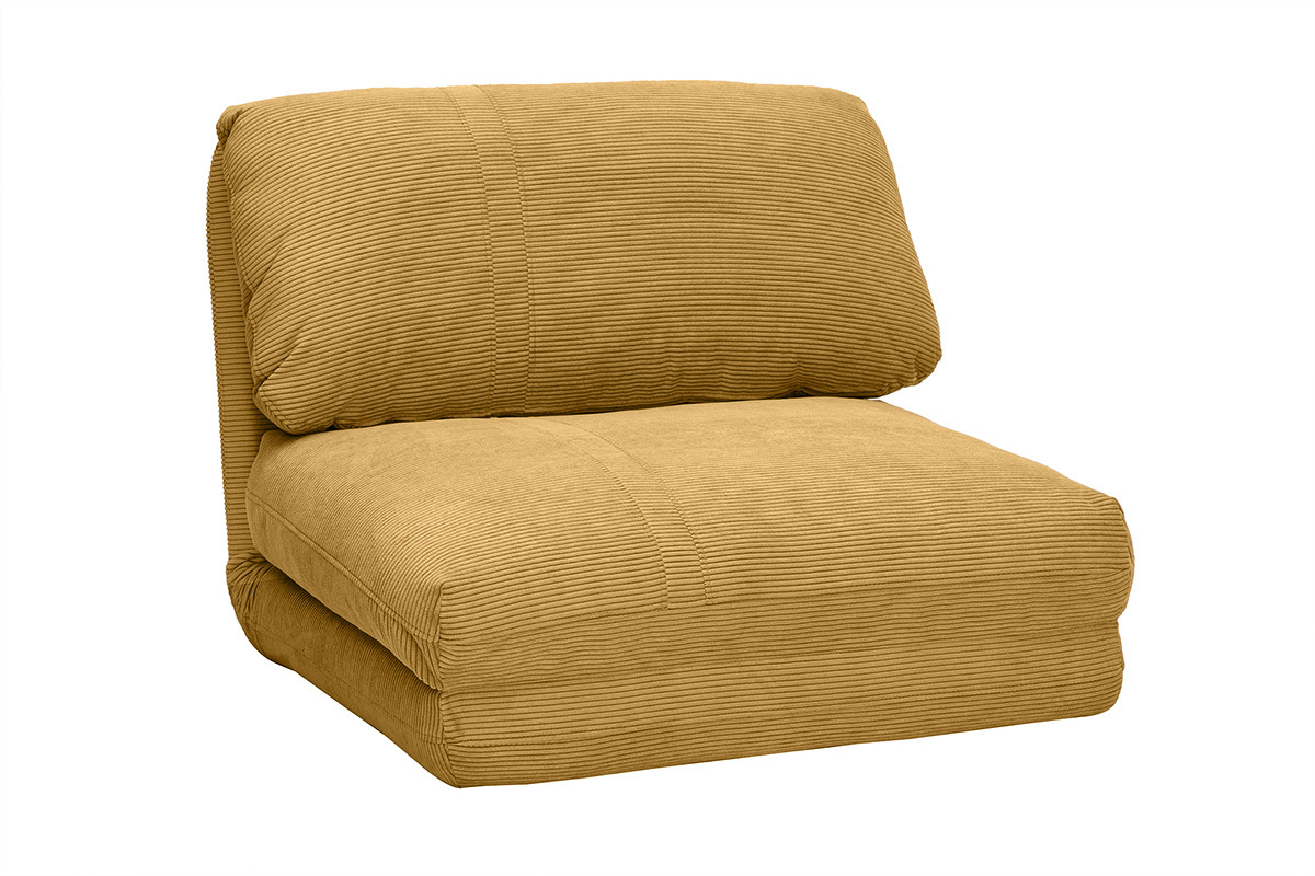 Silln convertible 1 plaza en terciopelo acanalado amarillo curry SPENCER