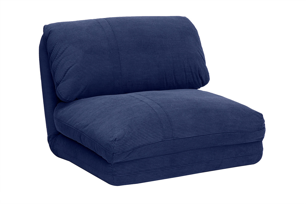 Silln convertible de 1 plaza en tela de terciopelo acanalado azul oscuro SPENCER