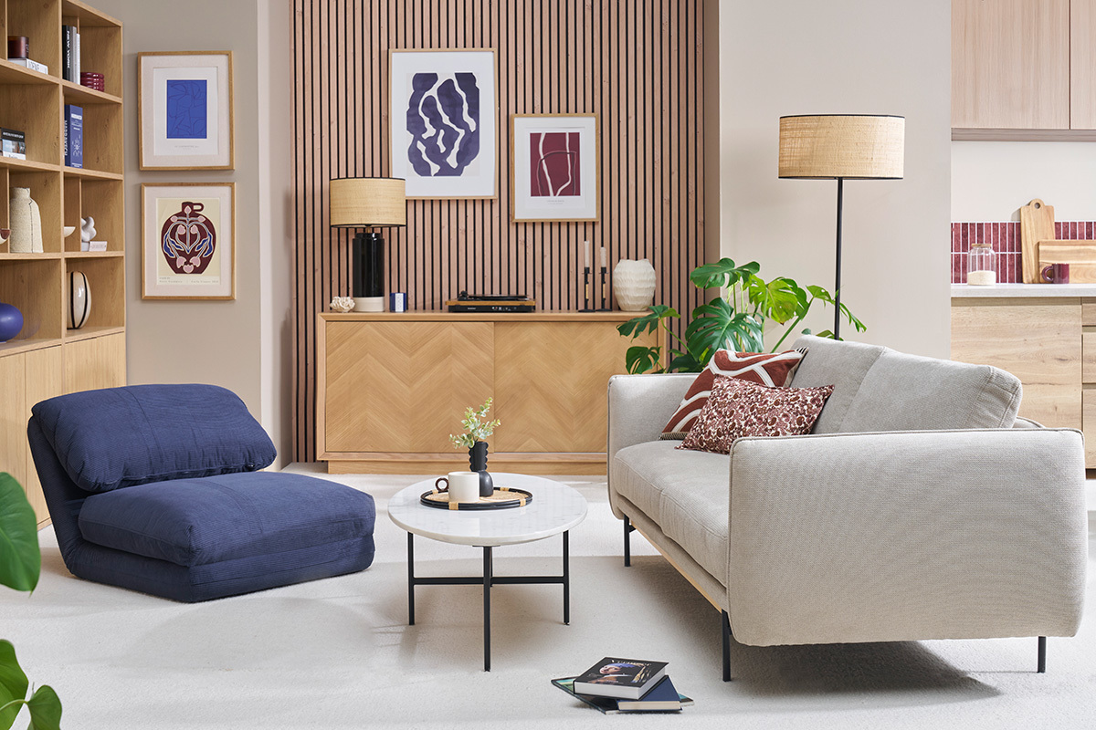 Sill�n convertible de 1 plaza en tela de terciopelo acanalado azul oscuro SPENCER