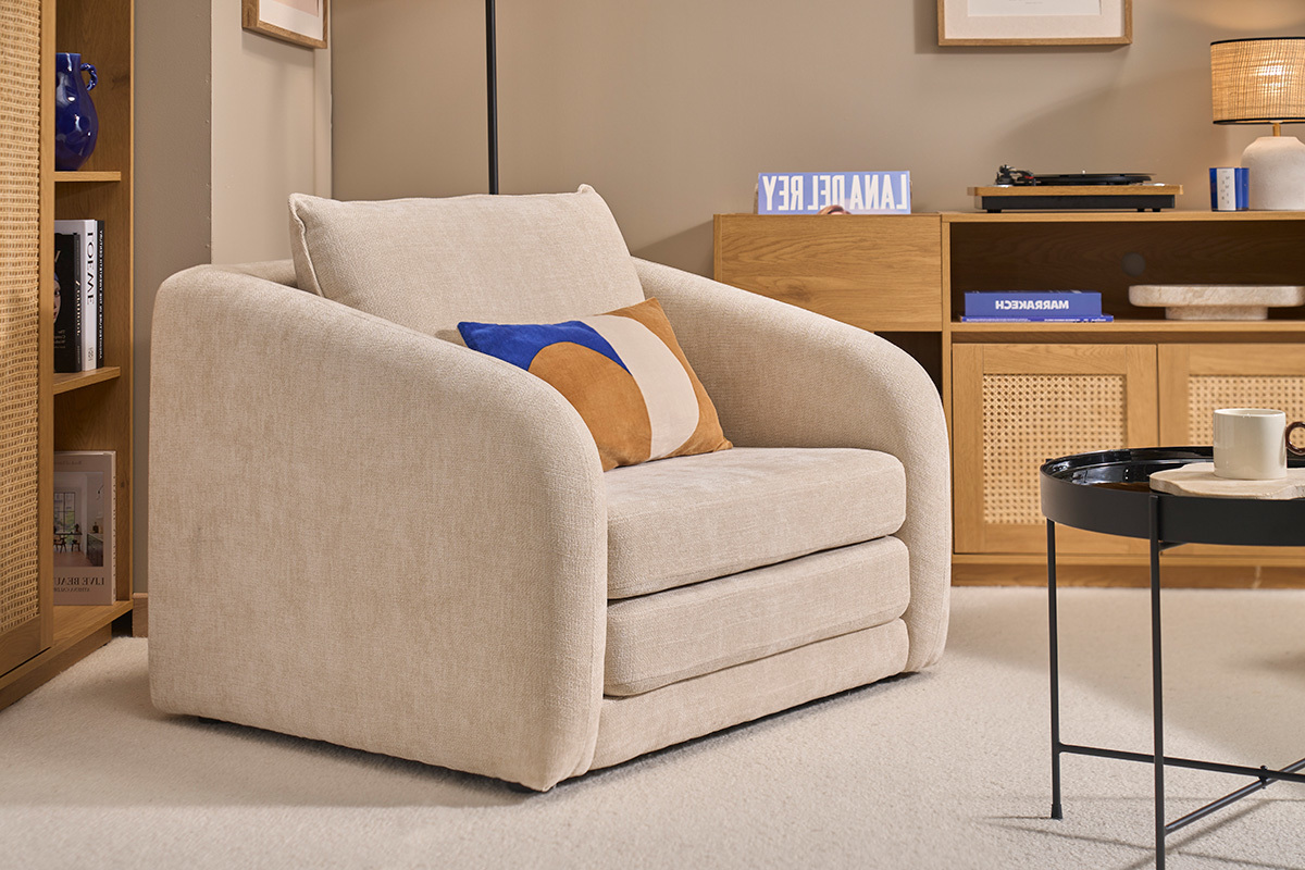 Sill�n convertible en tejido efecto terciopelo texturizado beige MAHAUT