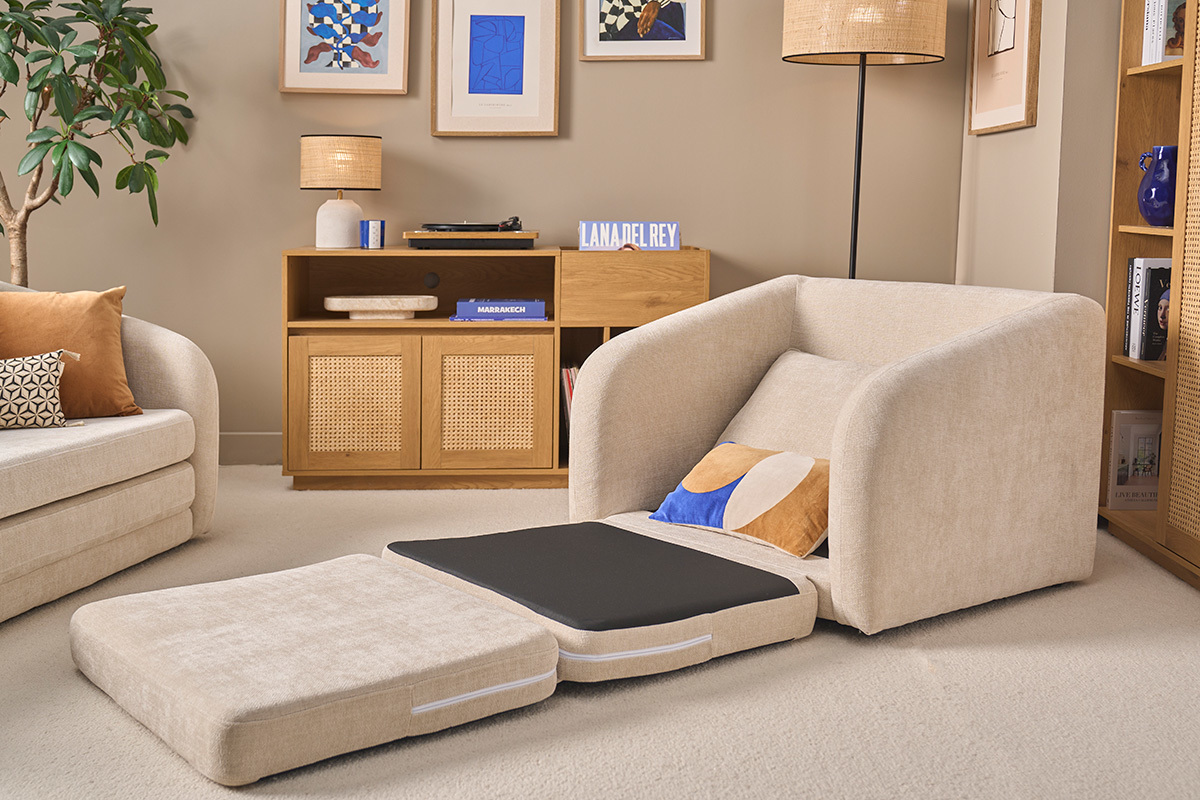 Sill�n convertible en tejido efecto terciopelo texturizado beige MAHAUT