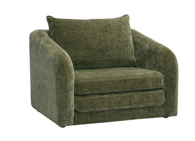Sillón convertible en tela efecto terciopelo texturizado verde caqui MAHAUT