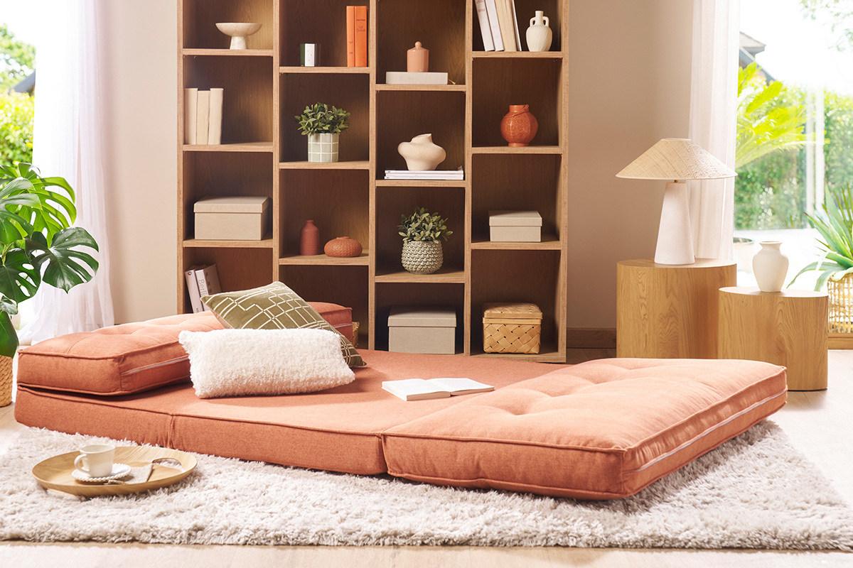 Silln de 2 plazas convertible en tela terracota SALLY
