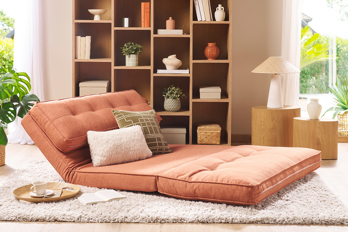 Silln de 2 plazas convertible en tela terracota SALLY