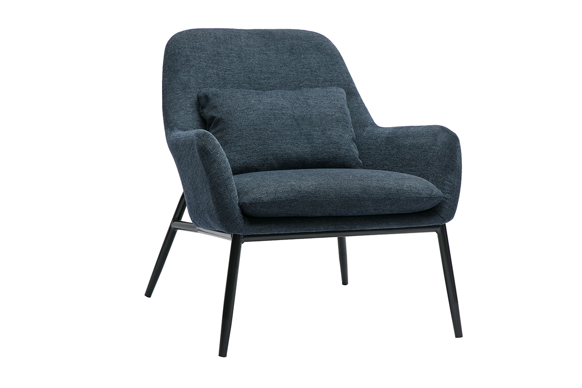 Silln de diseo en tela efecto terciopelo texturado azul oscuro y metal negro MAXINE