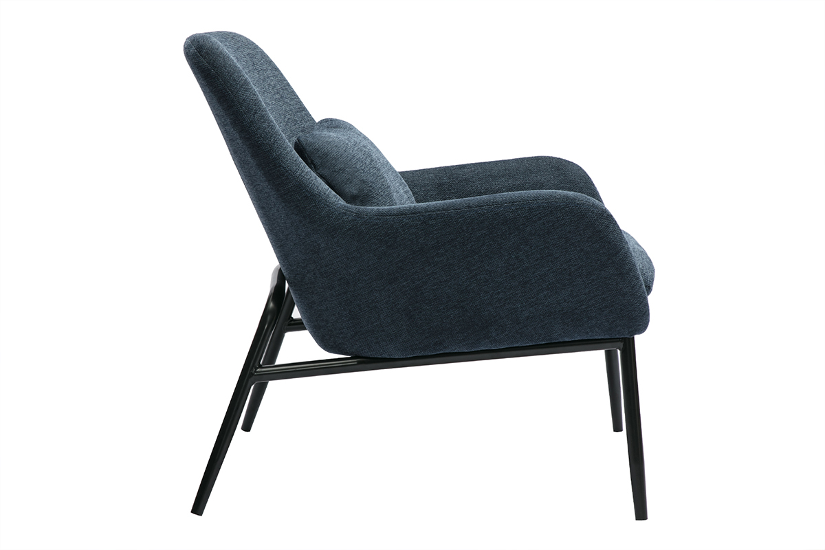 Silln de diseo en tela efecto terciopelo texturado azul oscuro y metal negro MAXINE