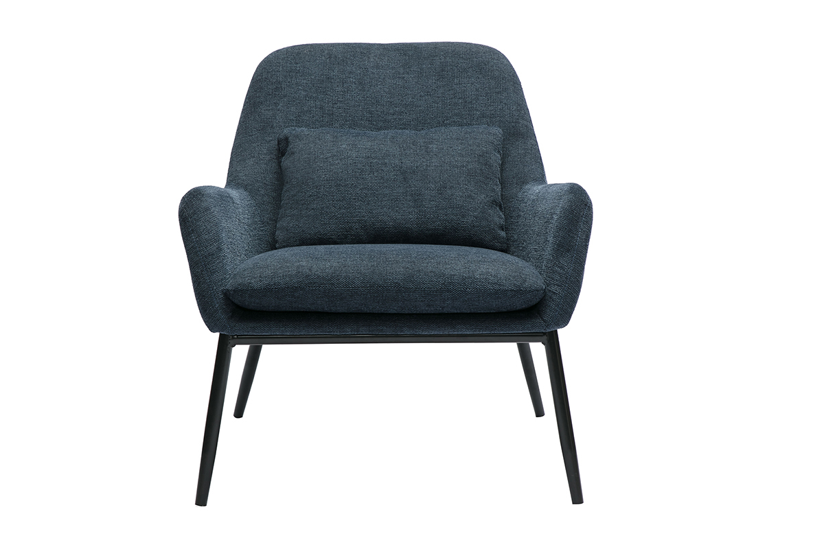Silln de diseo en tela efecto terciopelo texturado azul oscuro y metal negro MAXINE