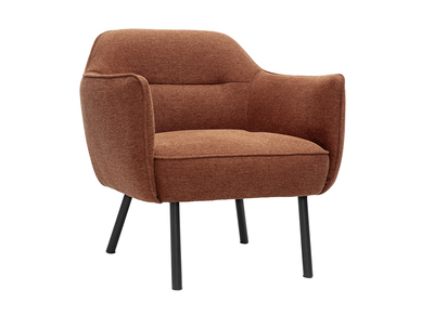 Sillón de diseño en tela efecto terciopelo texturizado tierra quemada y metal negro LAURENS