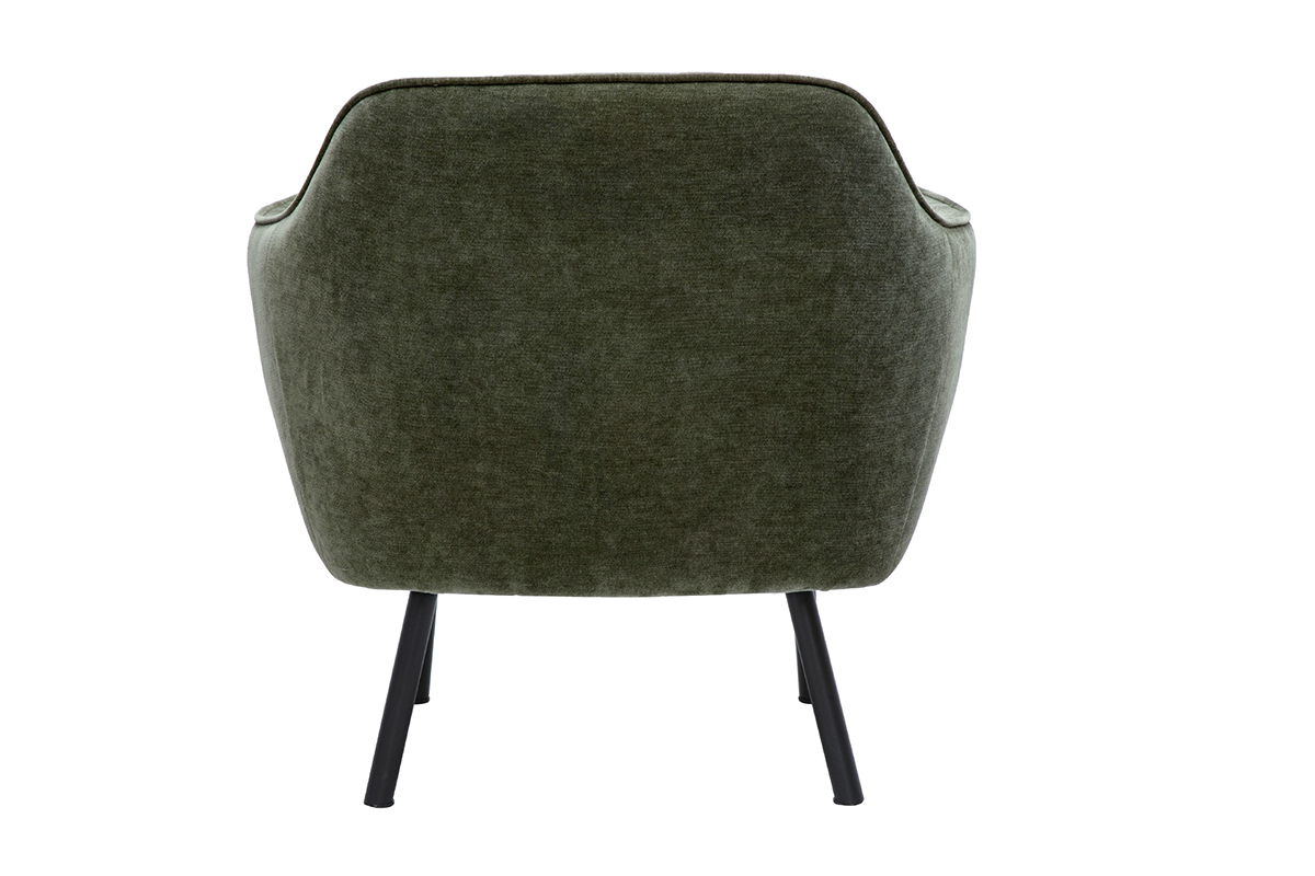 Silln de diseo en tela efecto terciopelo verde caqui y metal negro LAURENS