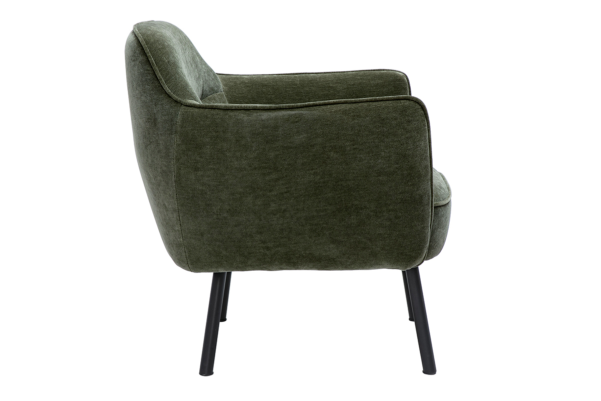 Silln de diseo en tela efecto terciopelo verde caqui y metal negro LAURENS