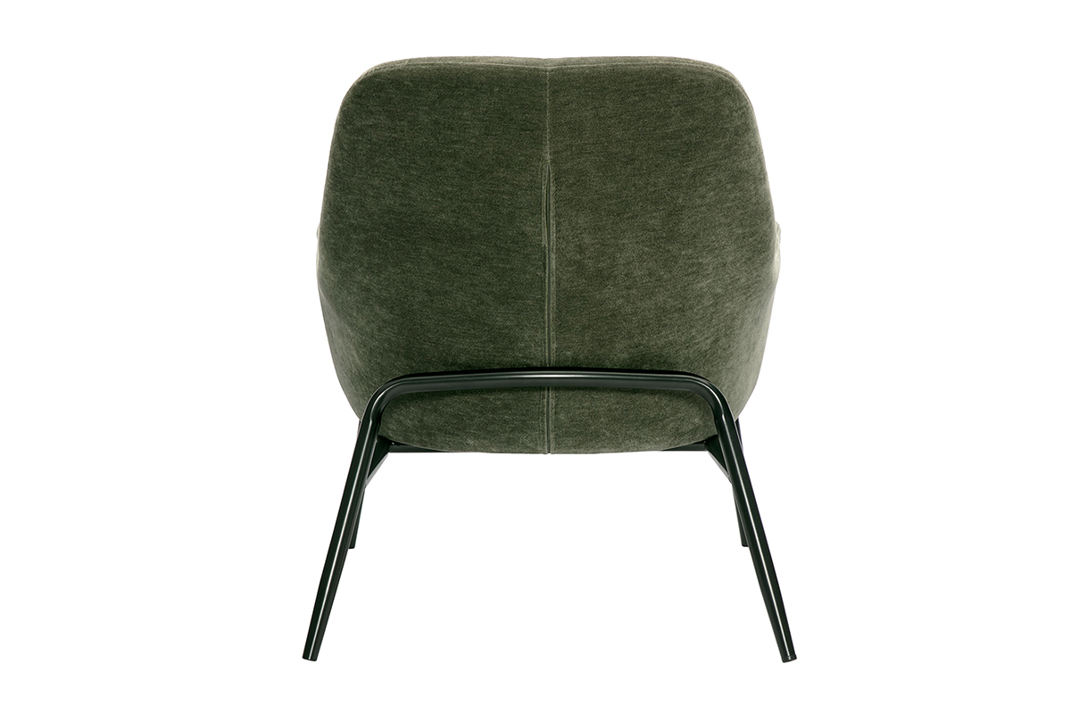 Silln de diseo en tela efecto terciopelo verde kaki y metal negro MAXINE