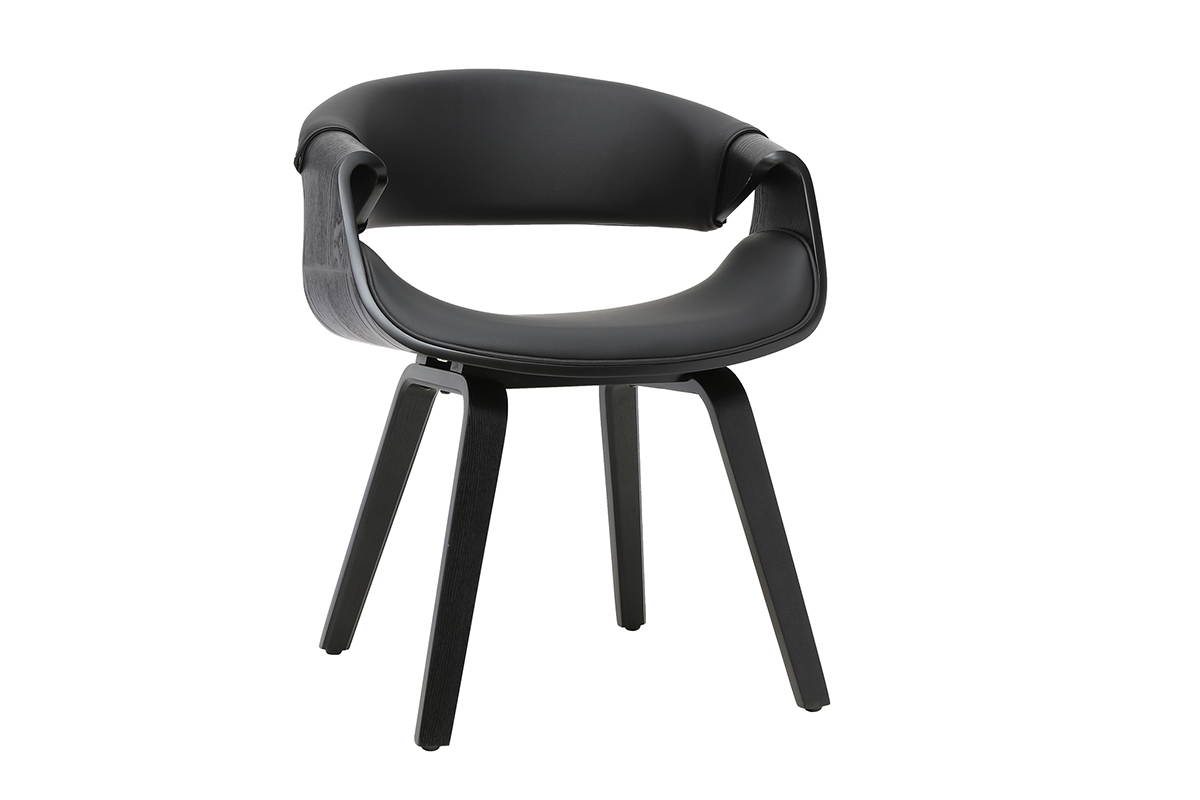 Sill�n de dise�o negro y madera negra ARAMIS, vista de 3/4, con reposabrazos y base de madera negra.