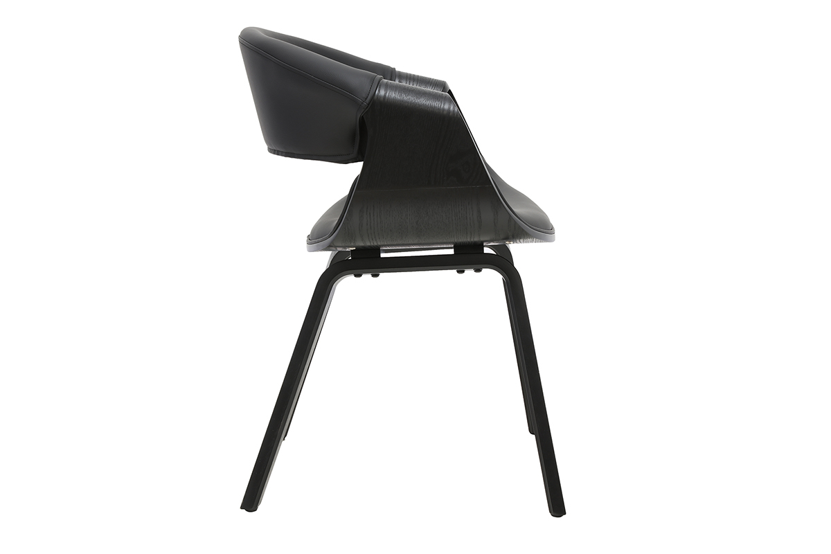 Sill�n de dise�o negro y madera negra ARAMIS vista de perfil, con asiento y respaldo acolchados.