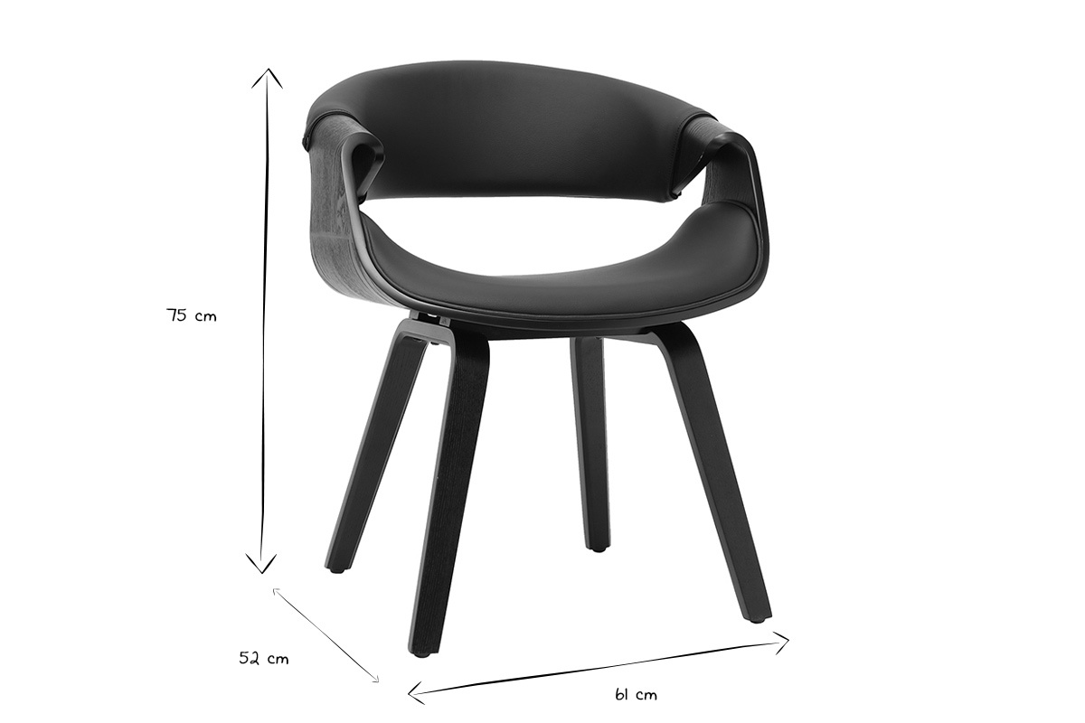 Dimensiones del sill�n de dise�o negro ARAMIS en blanco y negro, altura 75 cm, anchura 61 cm, profundidad 52 cm.