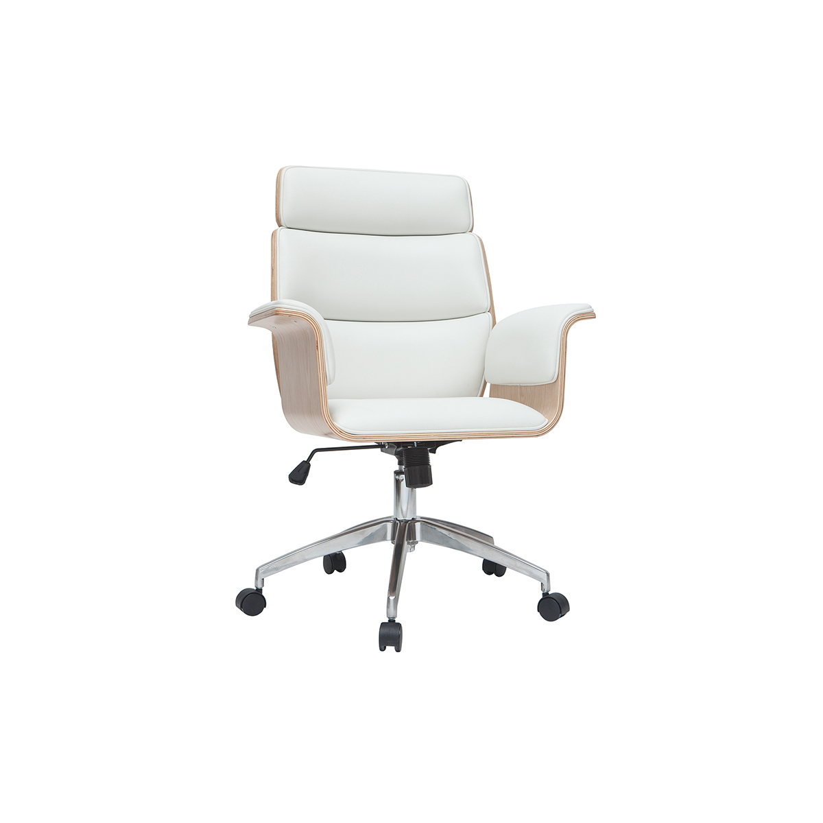 Sillón de escritorio blanco y madera clara ELON