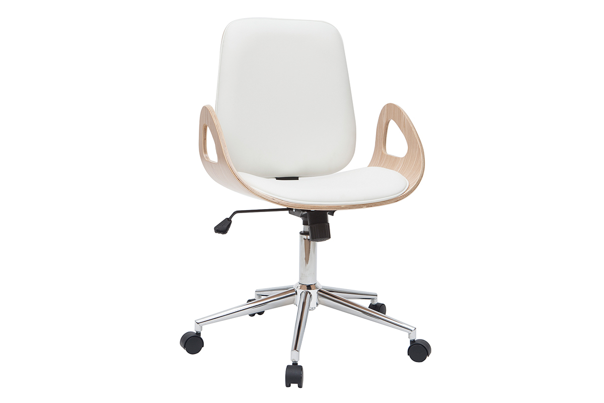 Silln de escritorio blanco y madera clara GLORY