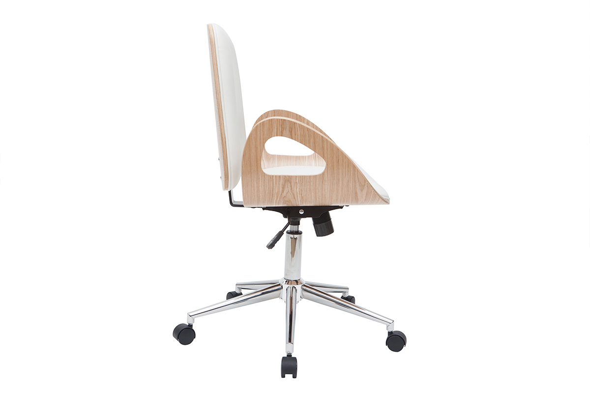Silln de escritorio blanco y madera clara GLORY