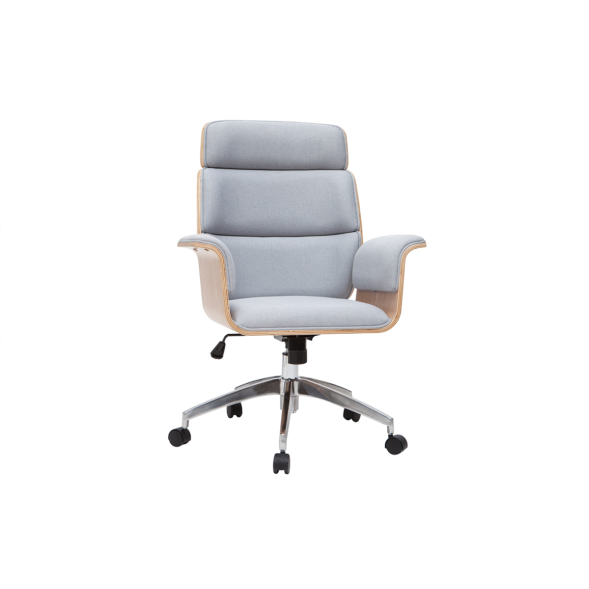 Sillón de escritorio en tejido gris y madera clara ELON
