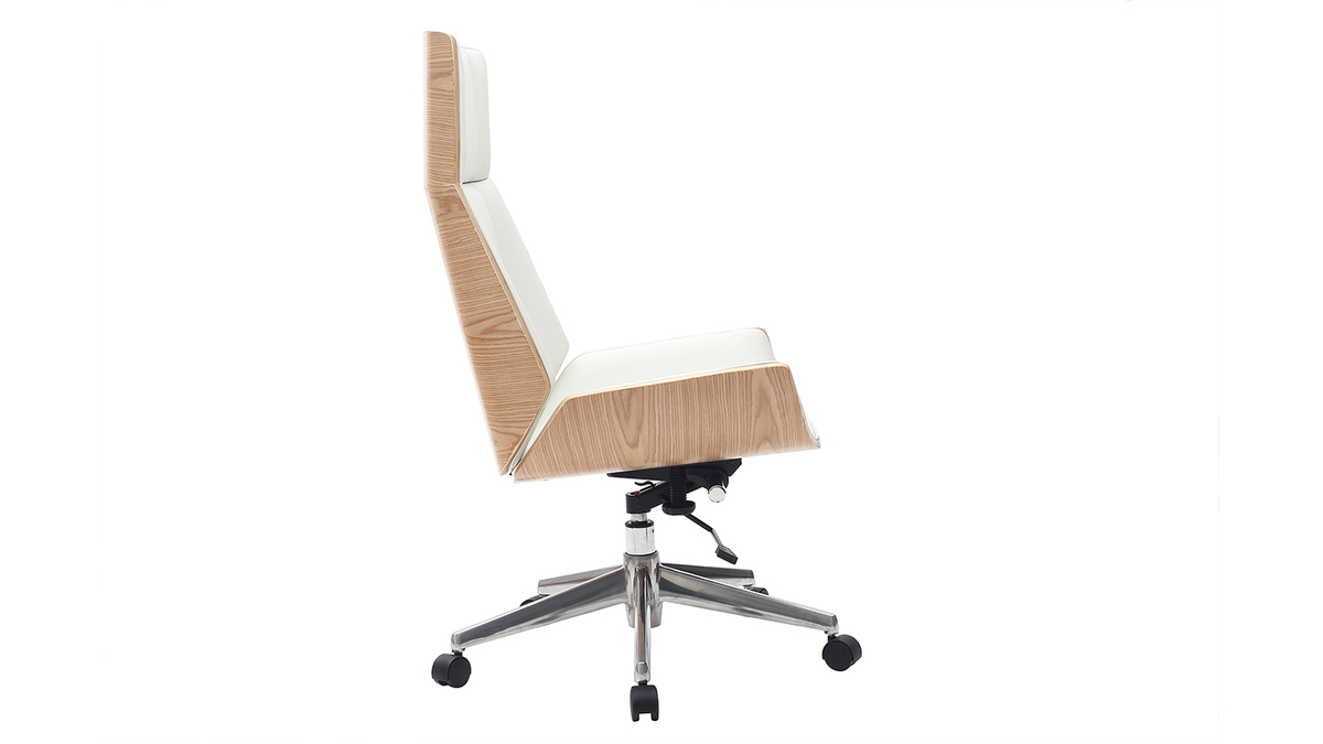 Silla de escritorio madera clara y blanca CURVED - Miliboo