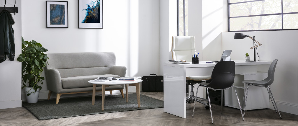 Sillón de escritorio moderno madera clara y blanca CURVED