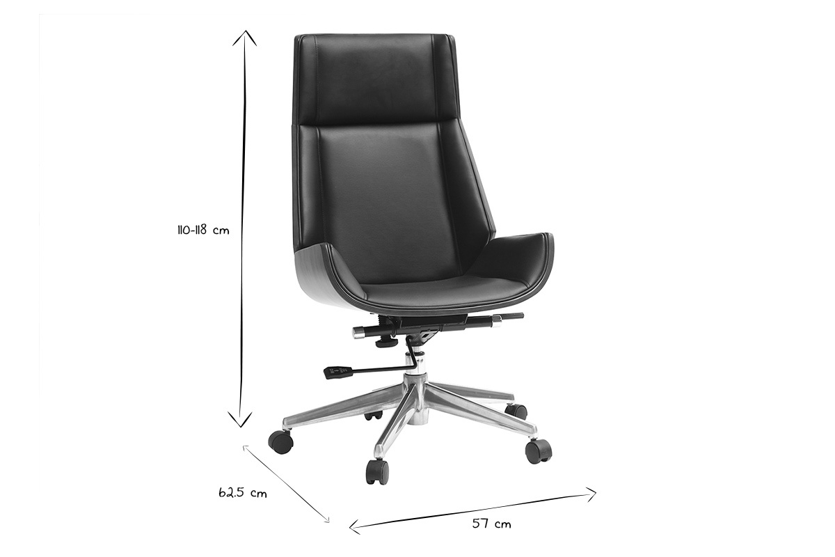 Silln de escritorio moderno madera oscura y negro CURVED