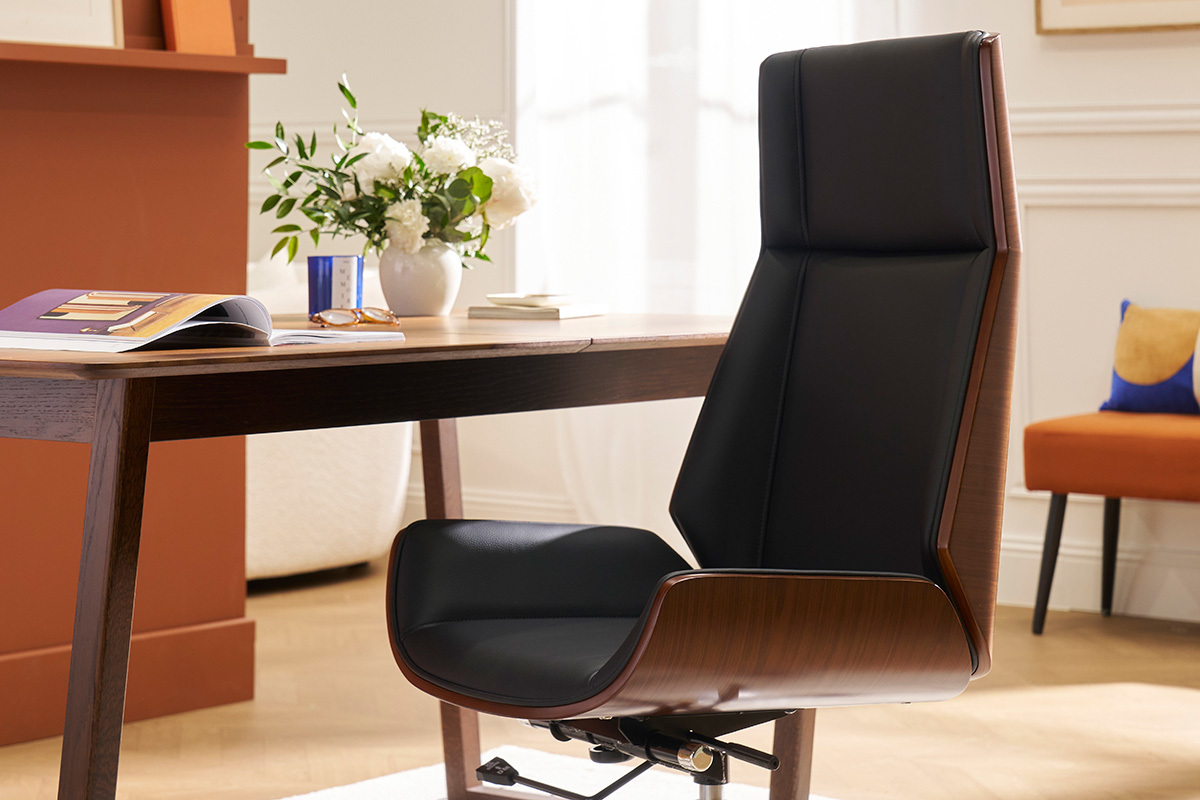 Silln de escritorio moderno madera oscura y negro CURVED