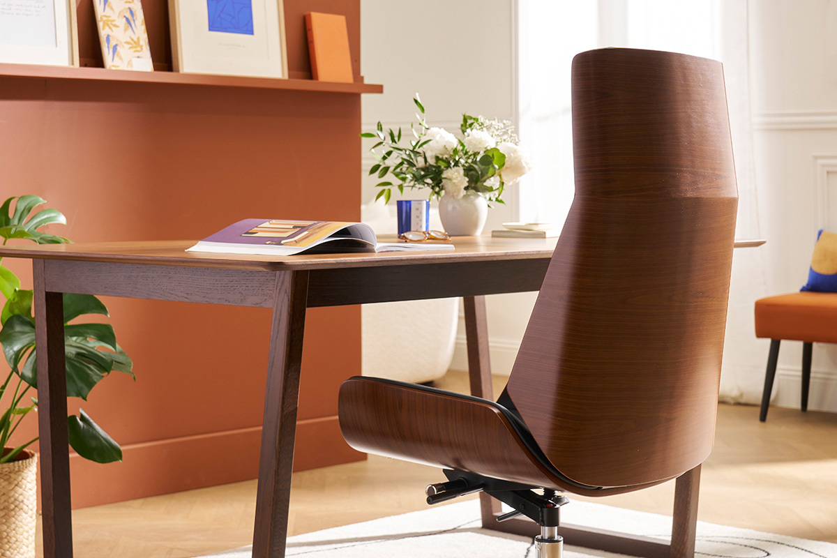 Silln de escritorio moderno madera oscura y negro CURVED