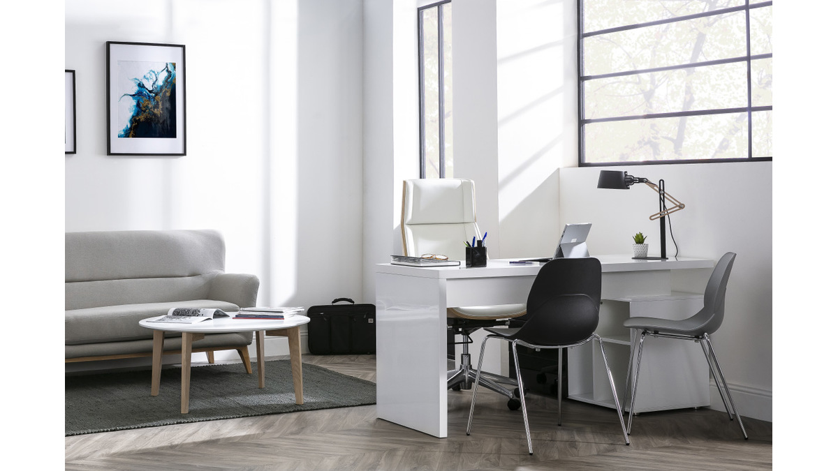 Silln de escritorio moderno tejido gris y madera clara CURVED