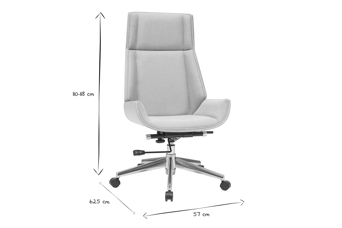 Silln de escritorio moderno tejido gris y madera clara CURVED