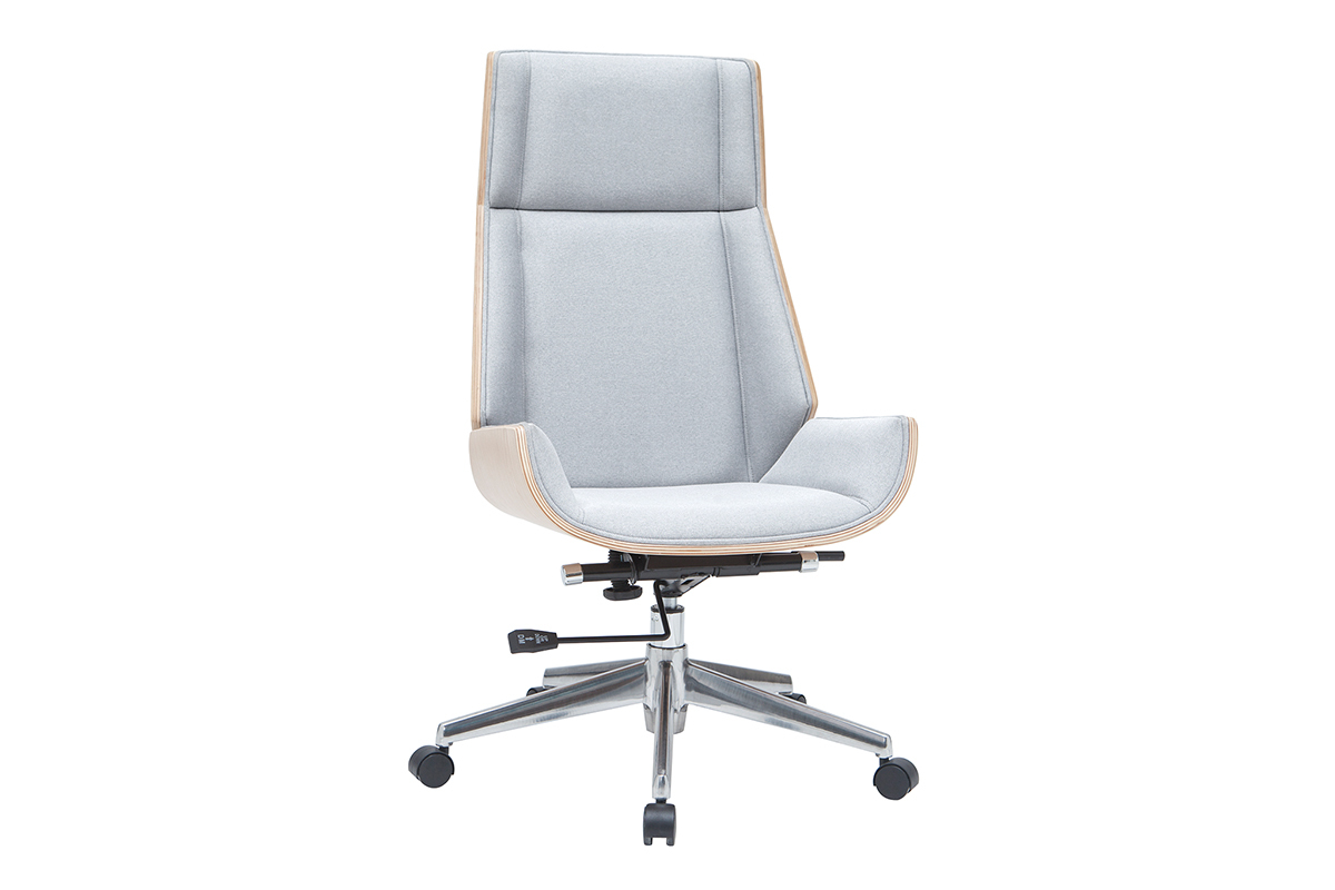 Silln de escritorio moderno tejido gris y madera clara CURVED