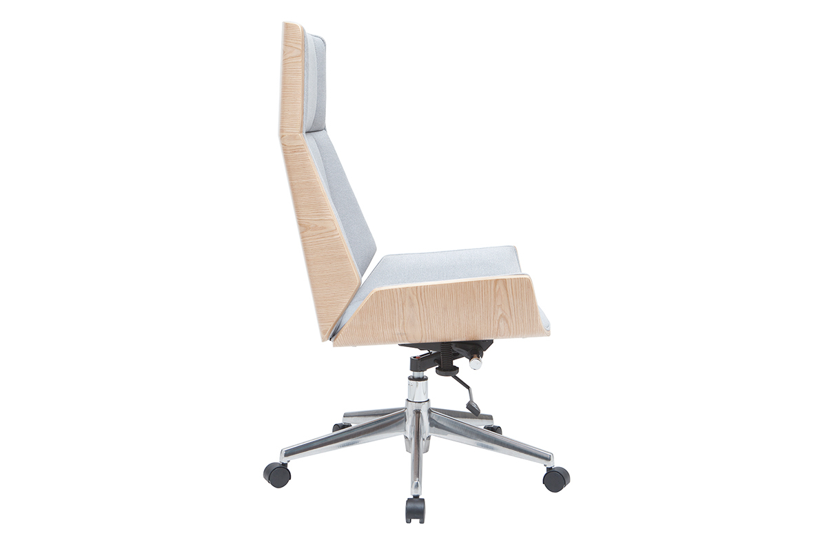 Silln de escritorio moderno tejido gris y madera clara CURVED