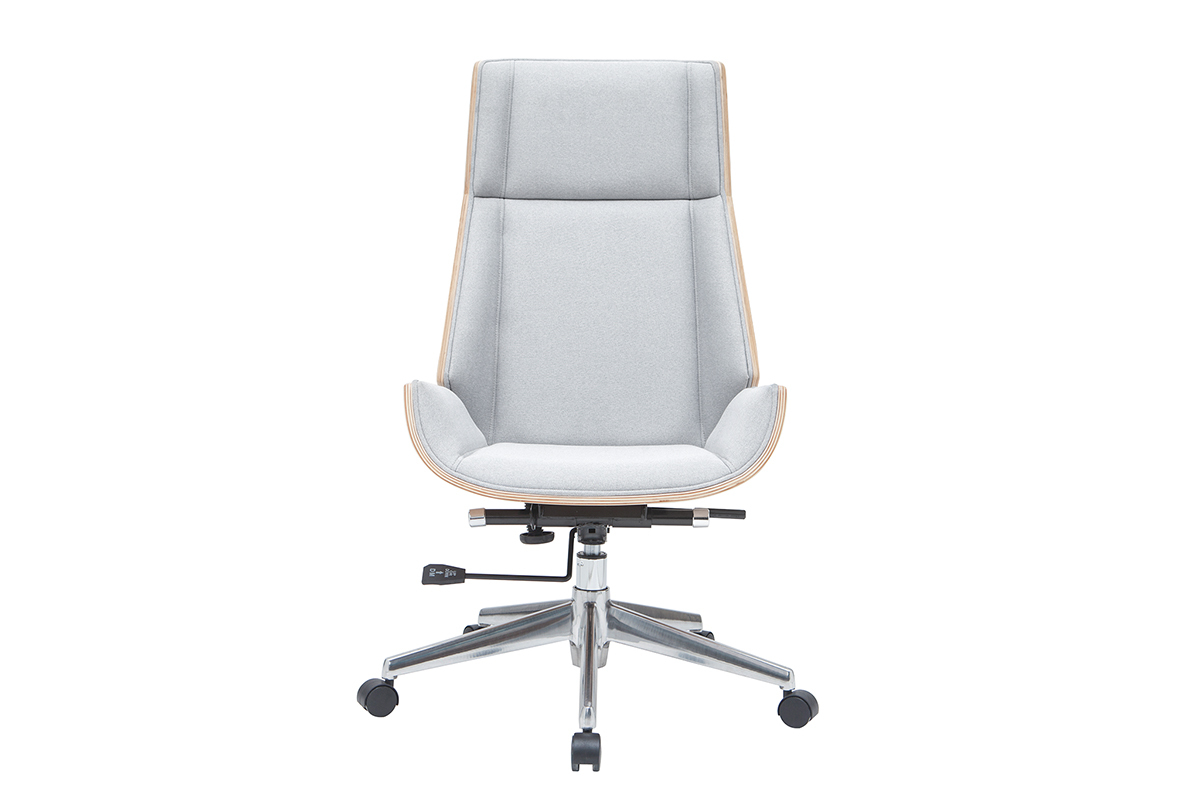 Silln de escritorio moderno tejido gris y madera clara CURVED