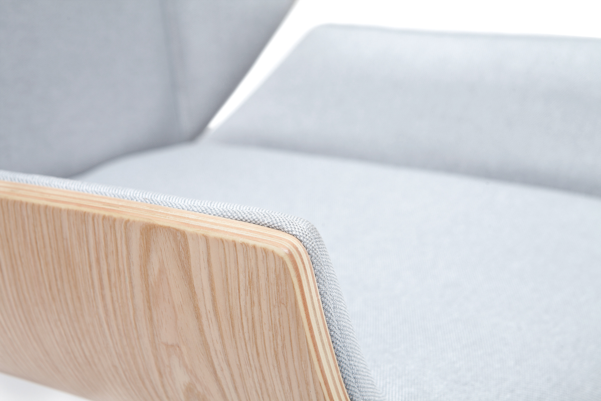 Silln de escritorio moderno tejido gris y madera clara CURVED