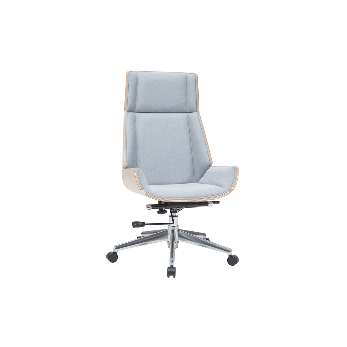 Sillón de escritorio moderno tejido gris y madera clara CURVED