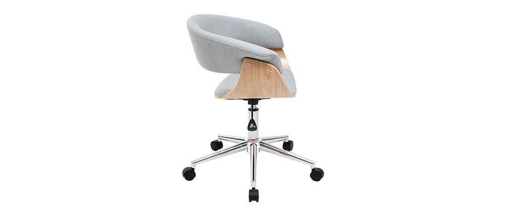 Sillón de escritorio moderno tejido gris y madera clara OKTAV